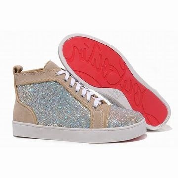 2012 New Arrivals Apricot Christian Louboutin Louis Strass High Top Mens Suede Red Sole Sneakers #shoes