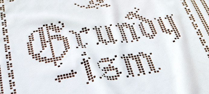 Kaldor | Grundyism #cut #project #word #type #design #laser #cloth #grundyism