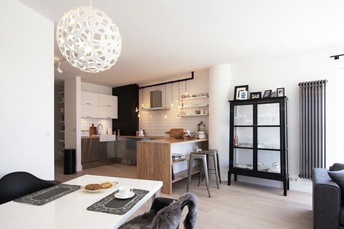 kitchen, dining room, living room