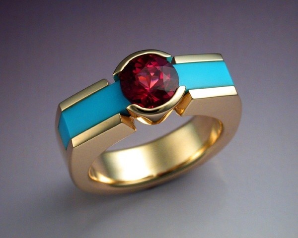Woman's ring with Tourmaline and Turquoise #ring