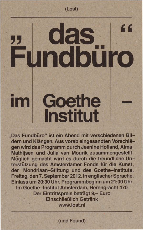 Lost & Found: Goethe Institut (07–09–2012) #dutch #poster