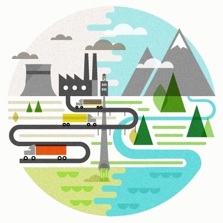 Dribbble - good_planet-final.jpg by Tyler Hoehne #city #trucks #hoehne #illustration #pipe #tyler #factory #mountains