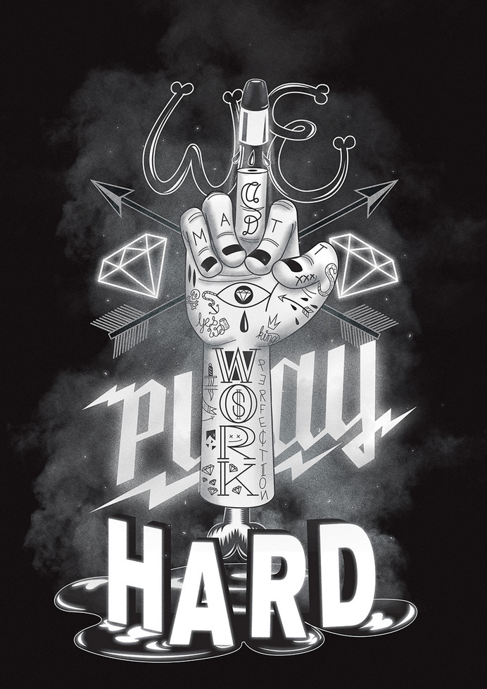 We Work Play Hard by Jean Pierre Le Roux #lettering #cgi #design #poster #3d #typography