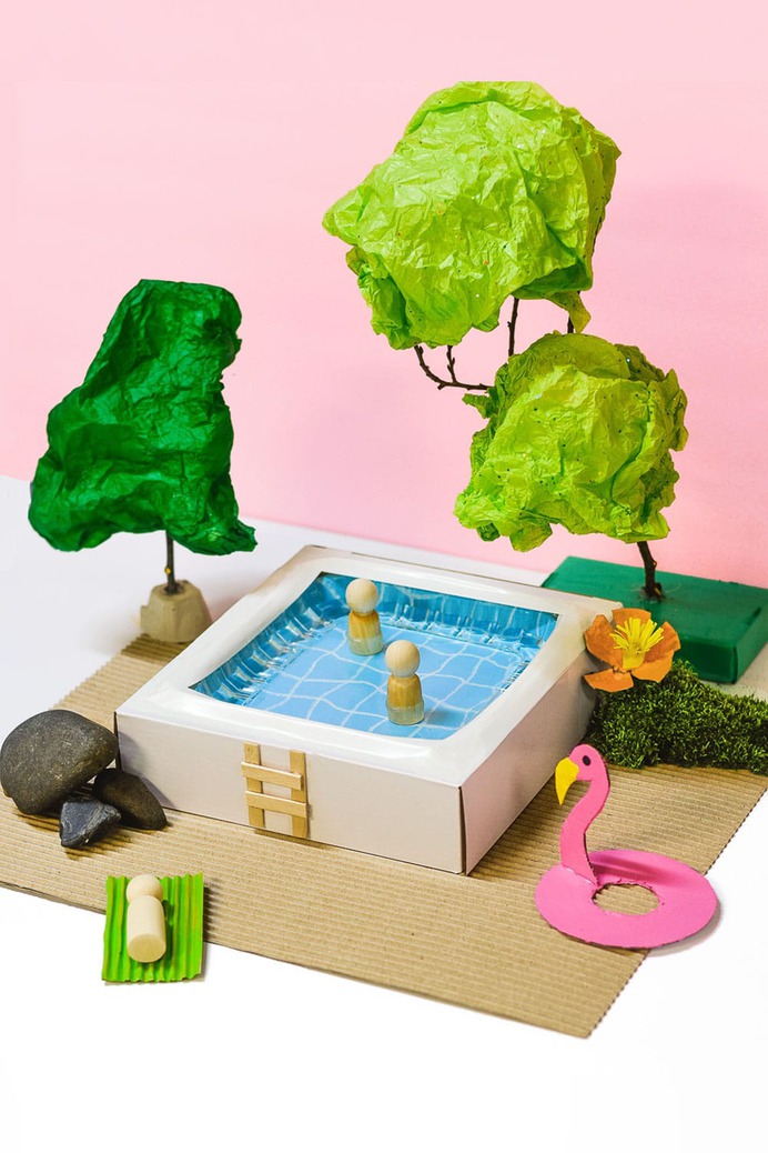 Use recycled household supplies to make a  miniature swimming pool (that holds real water!) for imaginative summer small world play. | from barley & birch
