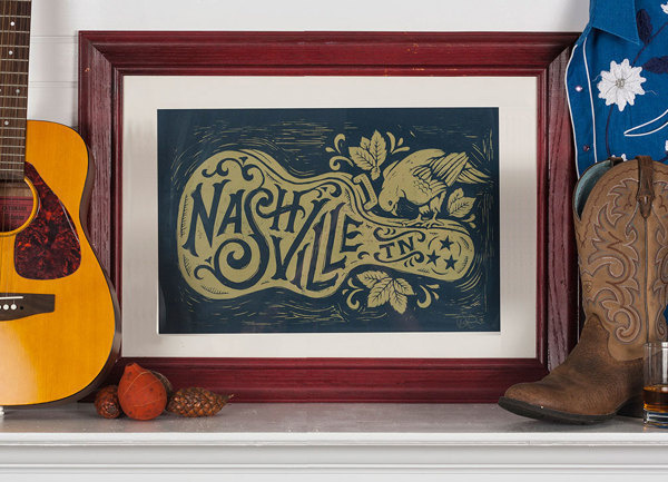Nashville Song Bird Block Print on Behance #print #typography