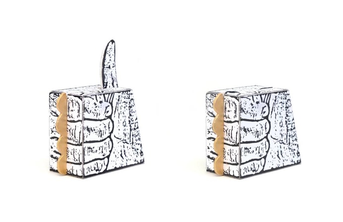 Thumb Up Brass Knuckle, wood, paper, paint