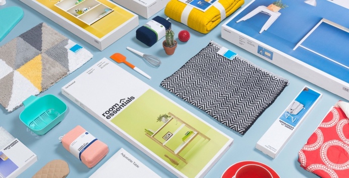 Room essentials furniture colorful branding identity collins new york mindsparkle mag packaging colorful yellow green orange red