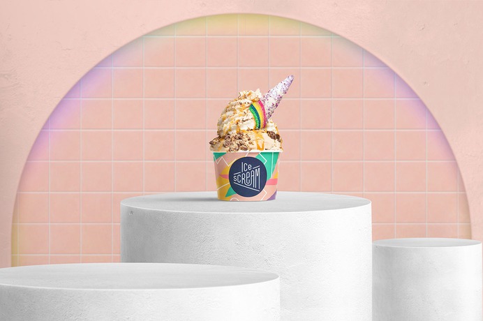 Ice Scream - Mindsparkle Mag Asthetique designed Ice Scream – the first established nitrogen ice cream shop in Bronx, NYC. It's cool, sweet and and the pop of color is a piece of joy! #logo #packaging #identity #branding #design #color #photography #graphic #design #gallery #blog #project #mindsparkle #mag #beautiful #portfolio #designer
