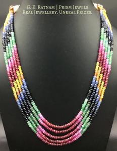 Five-row Rainbow Necklace with Natural rubies, emeralds, blue and yellow sapphires - gold diamond polki kundan meena jadau jewellery