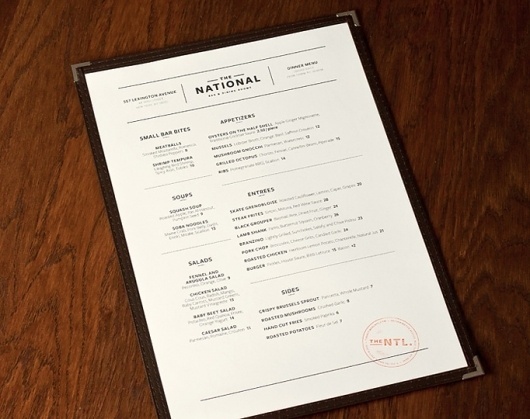 Art of the Menu: The National #white #menu #orange #black #clean #minimal