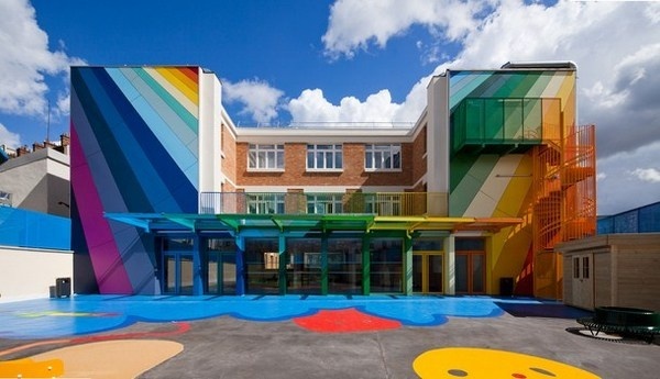 Kindergarten Ecole Maternelle Pajol amazing artistic exterior #bright #architecture #art #exterior #buildings
