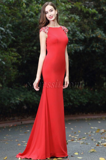 eDressit Latest Red Beaded Evening Dress for Women (00170102)