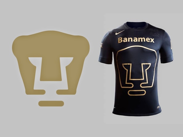 Pumas logo by Manuel Andrade "El Pajarito" for University in México (UNAM) circa 1974 applied to Soccer Jerseys