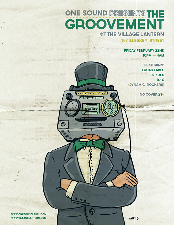 "The Groovement" Flyers on Behance #poster #illustration #stereo #head #groove #surreal #art #design #sound #suit