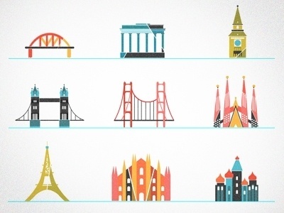 Dribbble - Little landmarks by kellianderson #kellianderson #color #icons #anderson #buildings #kelli