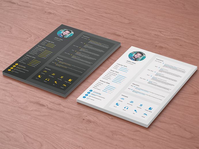 Free Flat Style Resume Template in PSD File format
