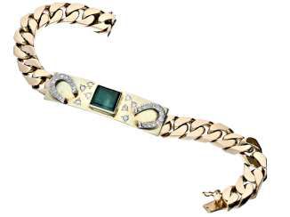 Bracelet: particularly heavy curb bracelet with emerald and brilliant-cut diamonds, Wempe certificate, single production
