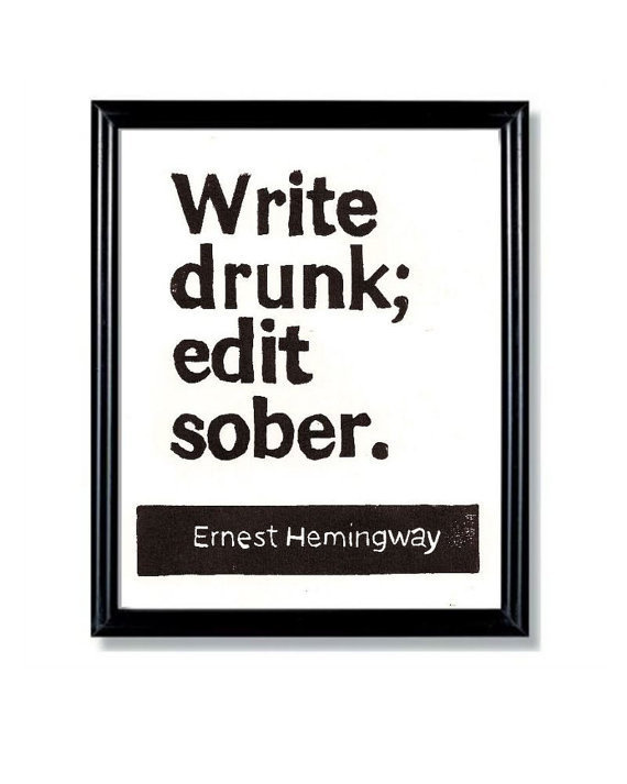 LINOCUT PRINT Write Drunk Edit Sober Ernest by WordsIGiveBy #typography