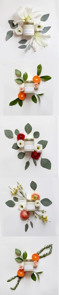 Such a nice idea to present a product differently. Prop Styling - Candles and Flowers // Brooklyn Candle Studio: Photostyling, Styling