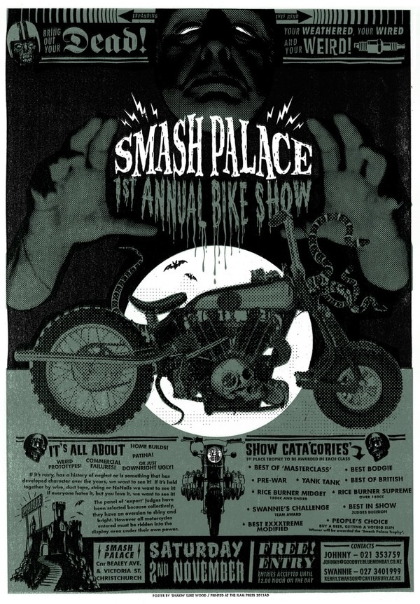 Head Full of Snakes: Smash Palace 1st Annual Bike Show #motorbike #poster