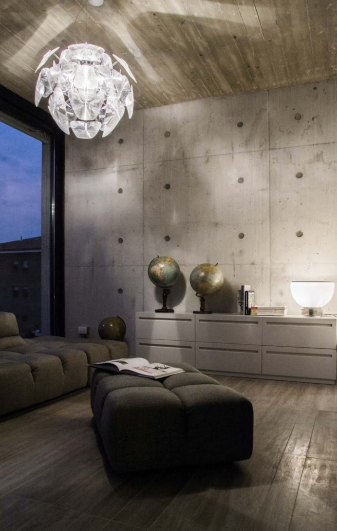 Modern Concrete Block House with Wooden Patio Attached