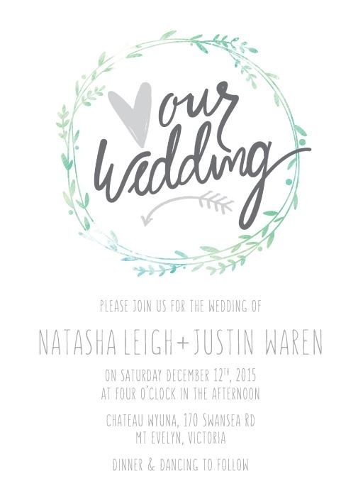 Leaf Wreath - Wedding Invitations #paperlust #weddinginvitation #weddingstationery #weddinginspiration #card #design #paper #digitalcard #f