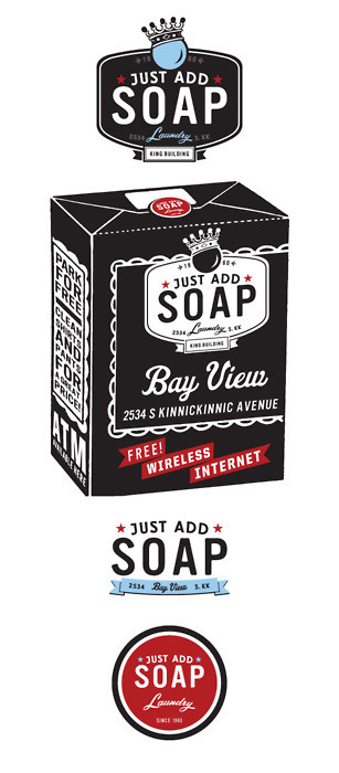 Just Add Soap Branding By Rev Pop #badge #milwaukee #pop #laundry #scott #brand #soap #service #starr #rev #logo