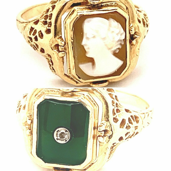Cameo & Green Glass Flip Ring