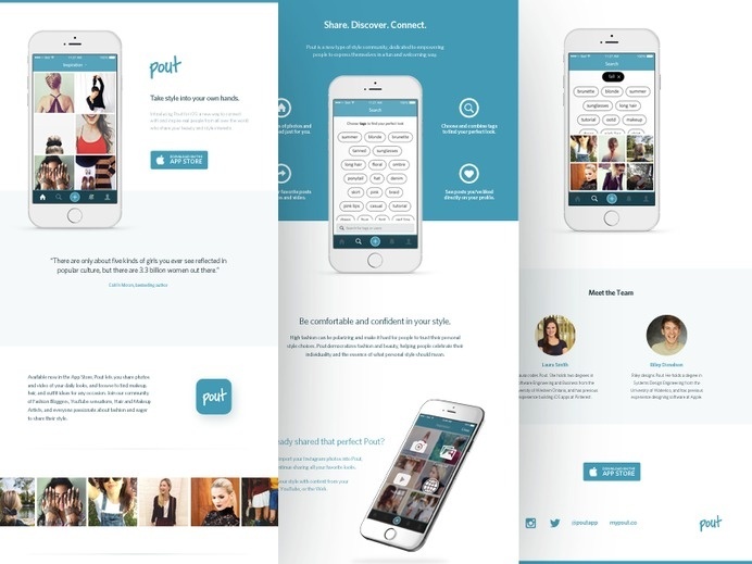 Pout Press Kit #marketing #page #ui #press #product #iphone #mobile #kit #fashion #ios #landing #beauty