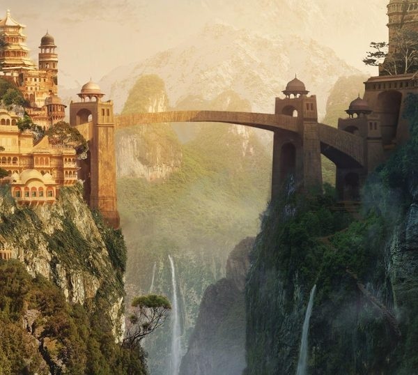 Shangri La #photo #waterfalls #landscape #photography #architecture #manipulation #la #bridge #shangri #beauty