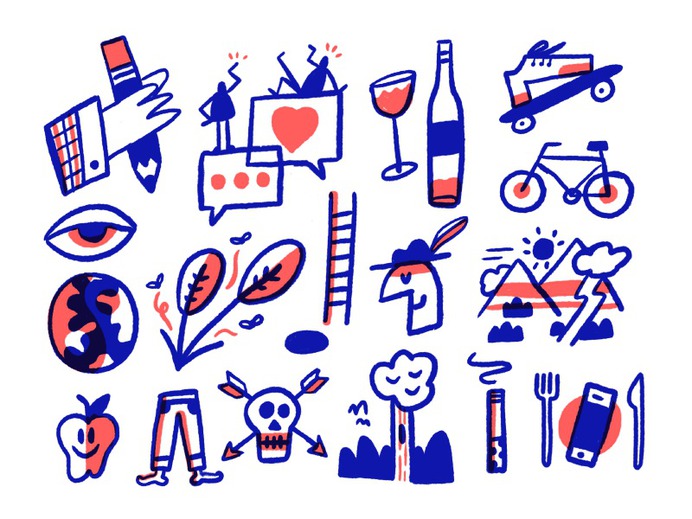 Fun with 🔵 & 🔴 pencil wine ink multiply loose illustration drawing procreate art doodle blue red