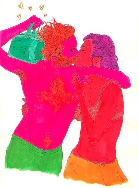 neon kissing couple, ink series // strollingnines #radio #ink #couple #electric #collection #print #design #graphic #in #stylised #kissing #series #art #painting #love #neon