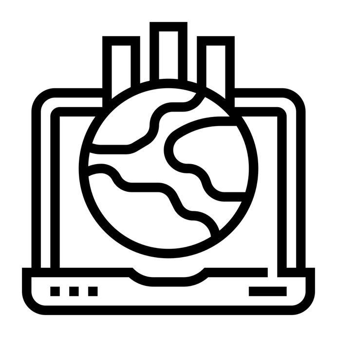 See more icon inspiration related to laptop, global, globe, business and finance, bar graph, network, statistics, earth, connection and computer on Flaticon.