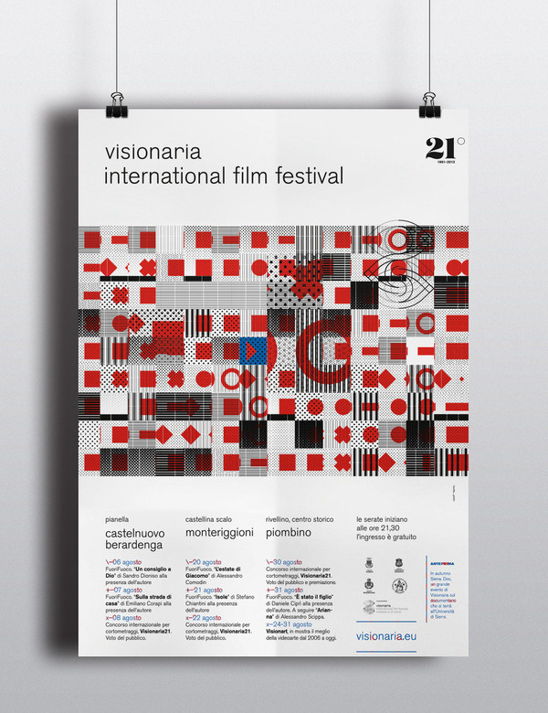 Visionaria21, International Film Festival. Poster by Mimmo Manes, Canefantasma #pattern #red #festival #square #poster #film #circle