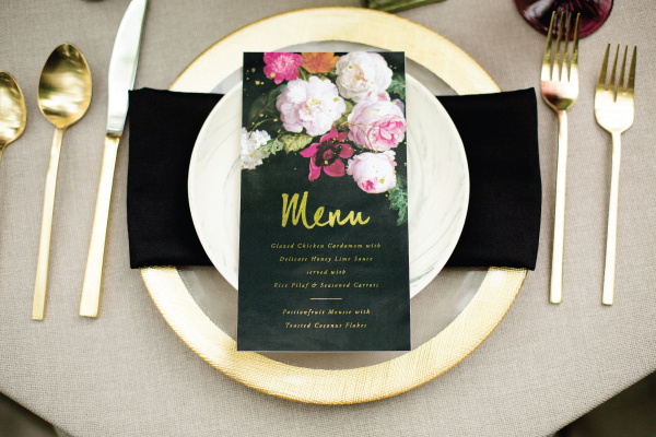 menu #setting #fancy #black #elegant #number #gold #foil #outdoor #table #velvet