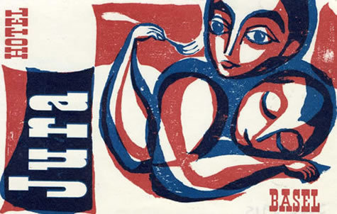 Jura Hotel - Basel (luggage label) by Artist Unknown | Vintage Posters at International Poster Gallery #poster