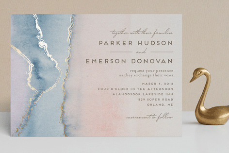 "Simple Agate" - Modern, Rustic Foil-pressed Wedding Invitations in Cherry Blossom by Petra Kern.