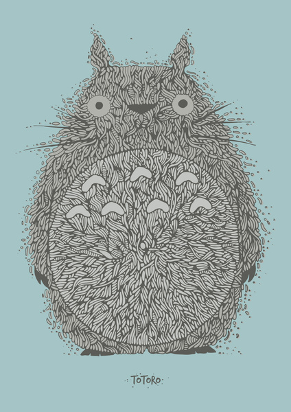 Blue Totoro Art Print #line #ghibli #illustration #totoro #art #organic #japan