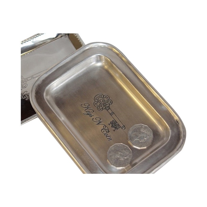 Tray Silver Rectangle Keys and Coins 19cm x 14cm