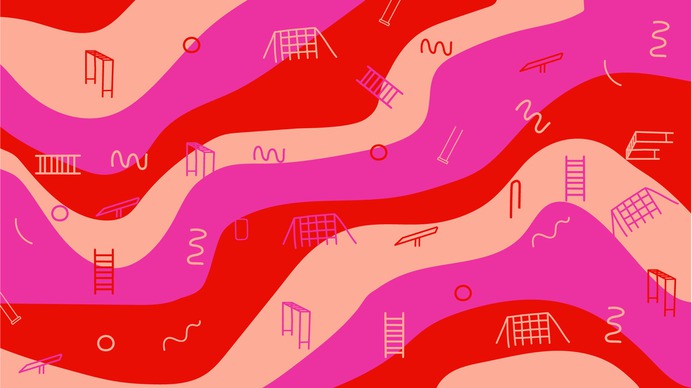 PLAYGROUND BANNER / For Love Bomb—a fundraiser (hosted by Reload Love) that helps kids affected by terrorism around the world | Brand identity, event design, logo and illustration by Brittany Byrne | Color, kids, playground, love + Valentine's Day