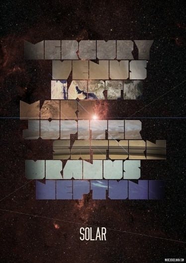 Solar - Marcus Kelman #solar #saturn #jupiter #design #mercury #venus #texture #space #earth #mars #stars #type #planets #typograph #typography