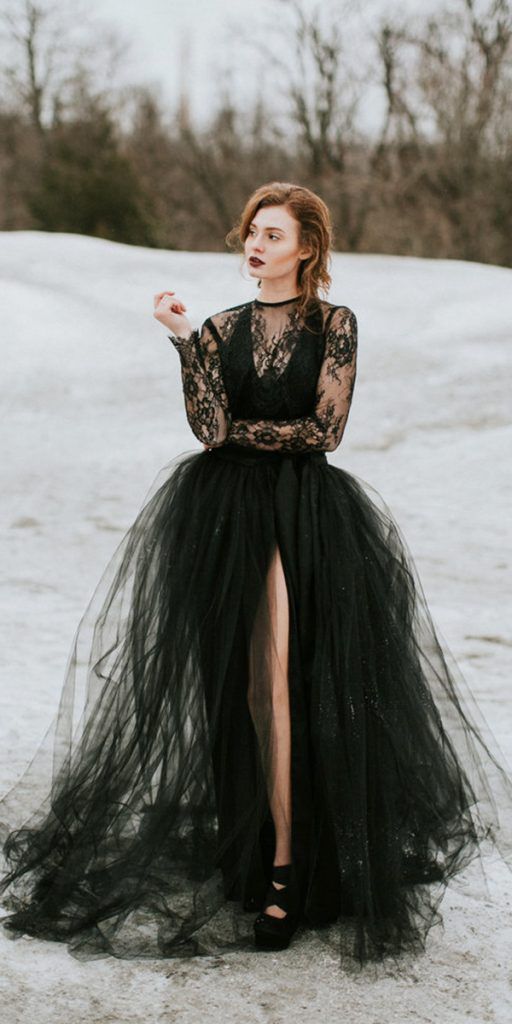 black wedding dresses ball gown with long sleeves lace sweet caroline