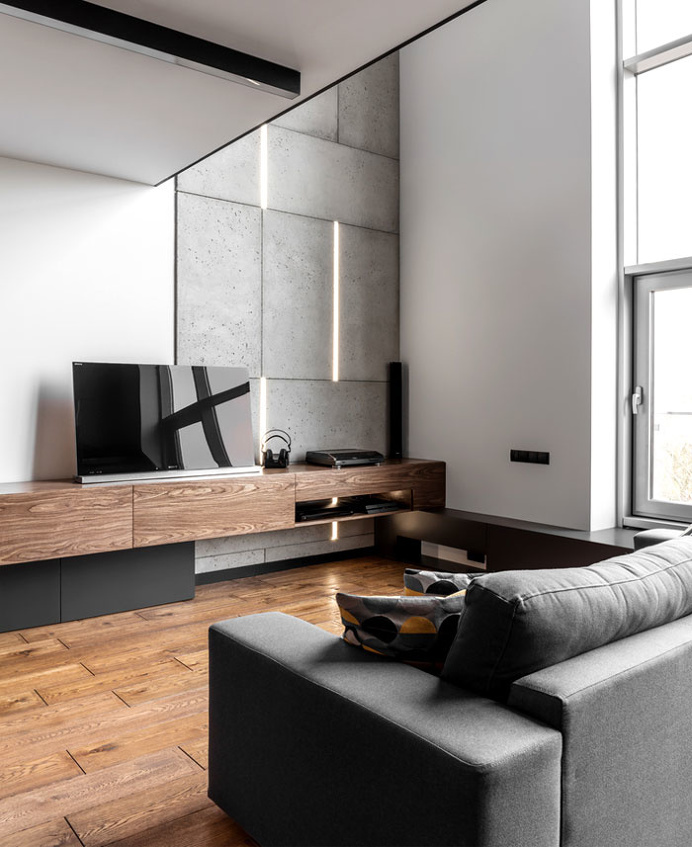 Methaforma Group Created Mezzanine Apartment in Gray Colors - InteriorZine