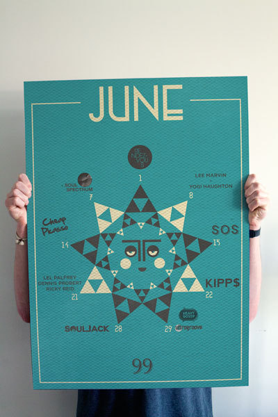 'Whats on' monthly posters #blazed #sun #print #graphic #doobies #geometric #schedule #poster #monthly