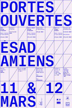 Proposition d'affiche retenue pour les journée portes ouvertes de l'ÉSAD d'Amiens les 11 et 12 mars 2016.Caractère utilisé: Atlas TypewriterImpression Offset, encre métallisée.