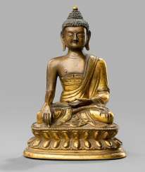 Partially fire-gilded Bronze of the Buddha Shakyamuni on a Lotus