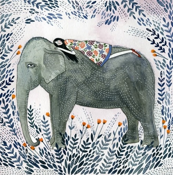 It's Nice That : Yelena Bryksenkova's illustrations are pure pen and watercolour magic #water #girl #elephant #illustration #pen #colour #flowers #leaves