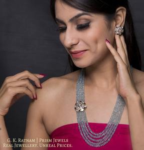 14k Gold and Diamond Polki Open Setting Broach Necklace Set with Aquamarine beads - gold diamond polki kundan meena jadau jewellery