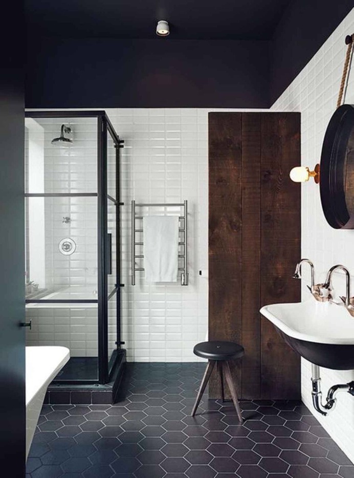 remodelproj: "Black and dark wood bathroom "