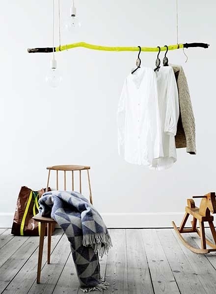 Neon Painted Driftwood Stick Window Display Idea? #wood #stick #yellow #hanger